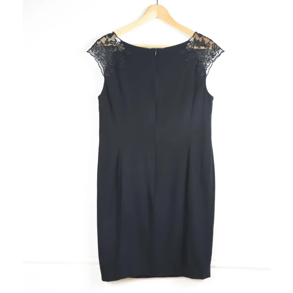 ESCADA Black Wool Blend Sheath Dress with Lace Capped Sleeves